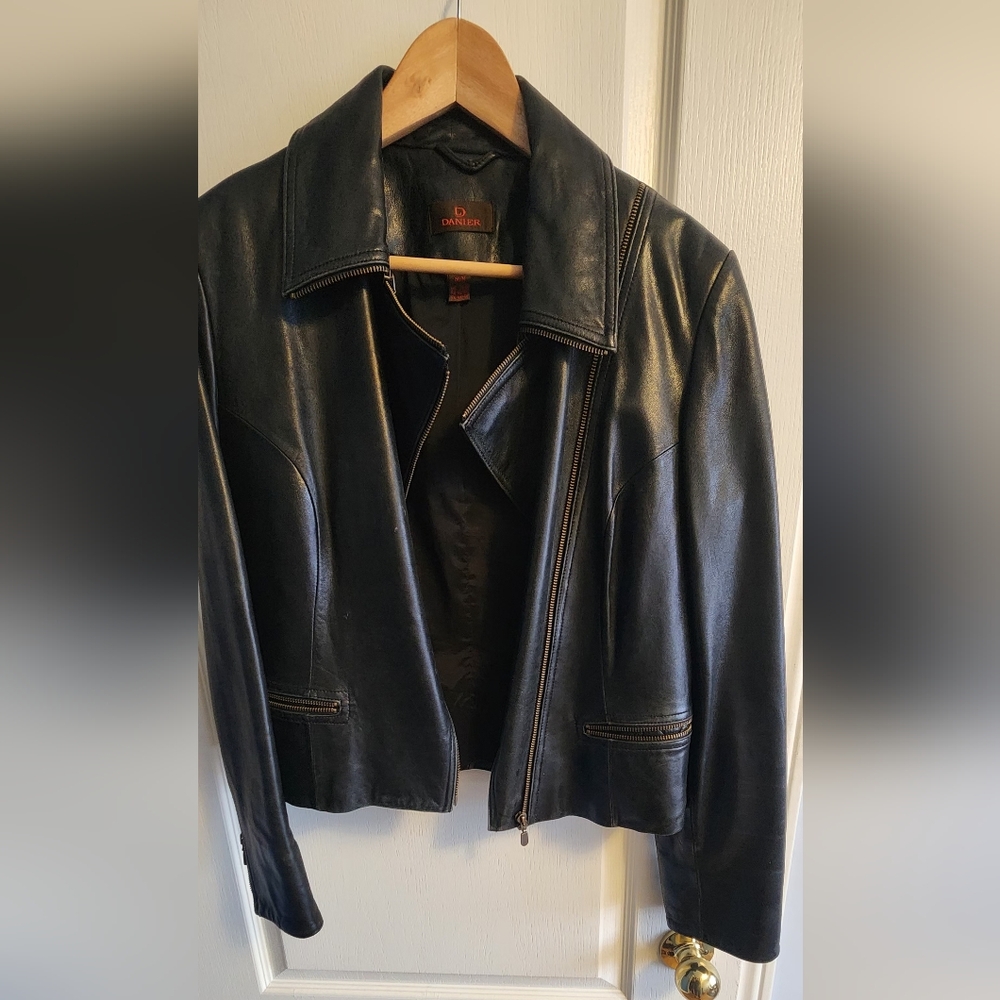 Danier Black Leather Asymmetric Zip Jacket